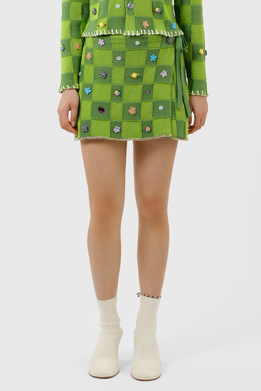 Embellished Check Wrap Mini Skirt