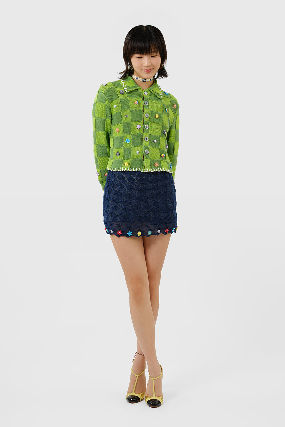 Embellished Check Shrunken Work Jacket