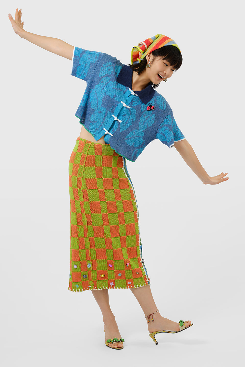 Embellished Check Midi Skirt