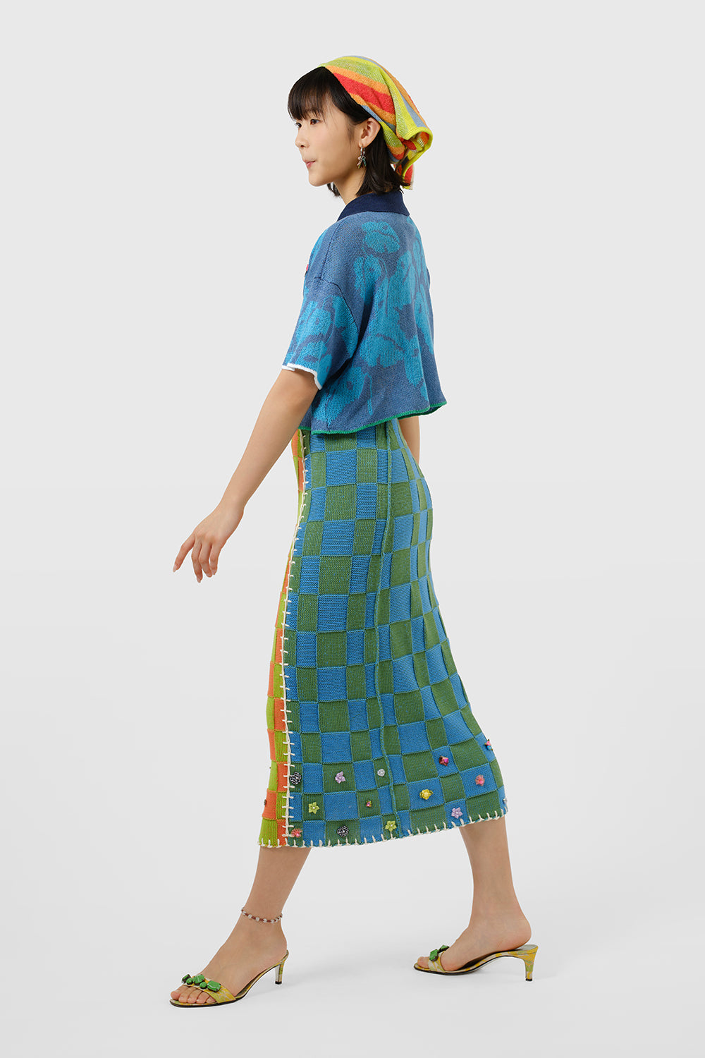 Embellished Check Midi Skirt