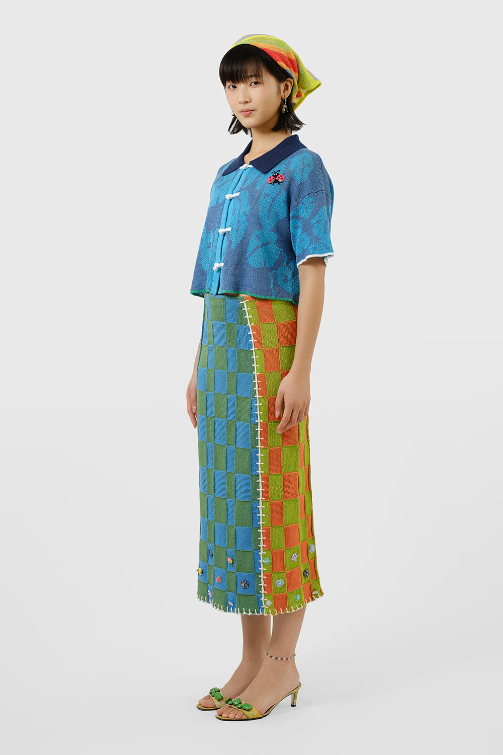 Embellished Check Midi Skirt