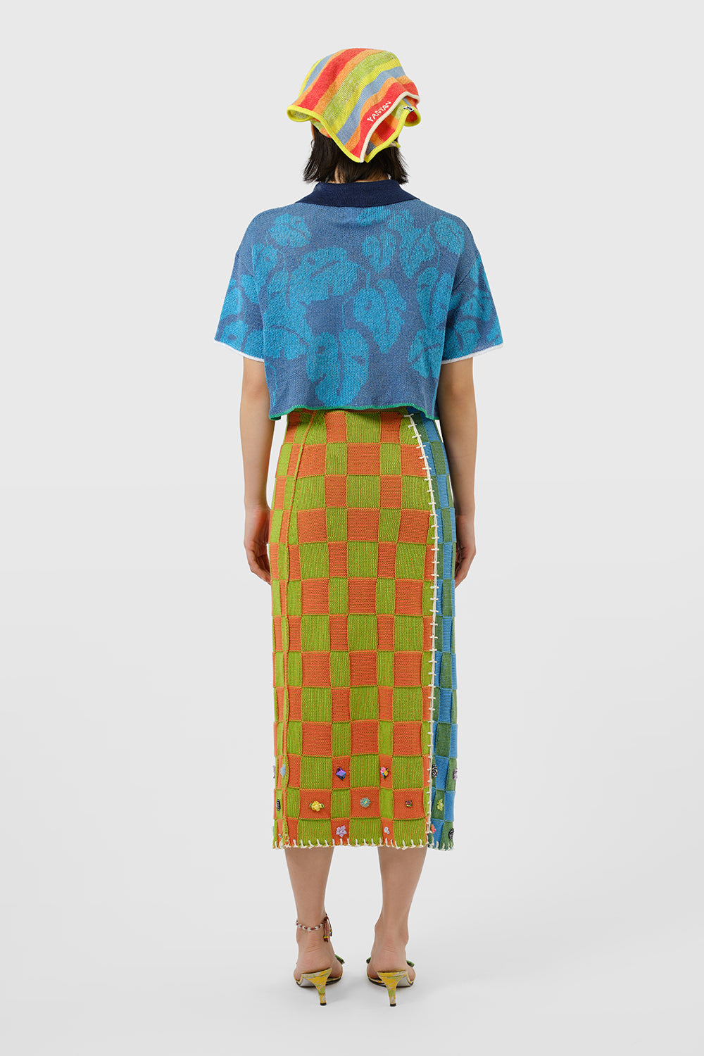 Embellished Check Midi Skirt