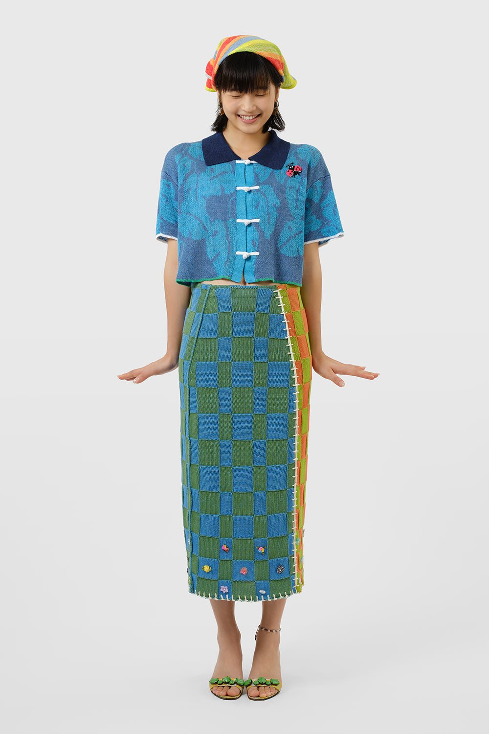 Embellished Check Midi Skirt
