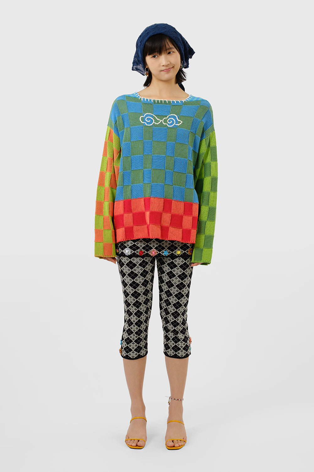 Cloud Check Boatneck Pullover