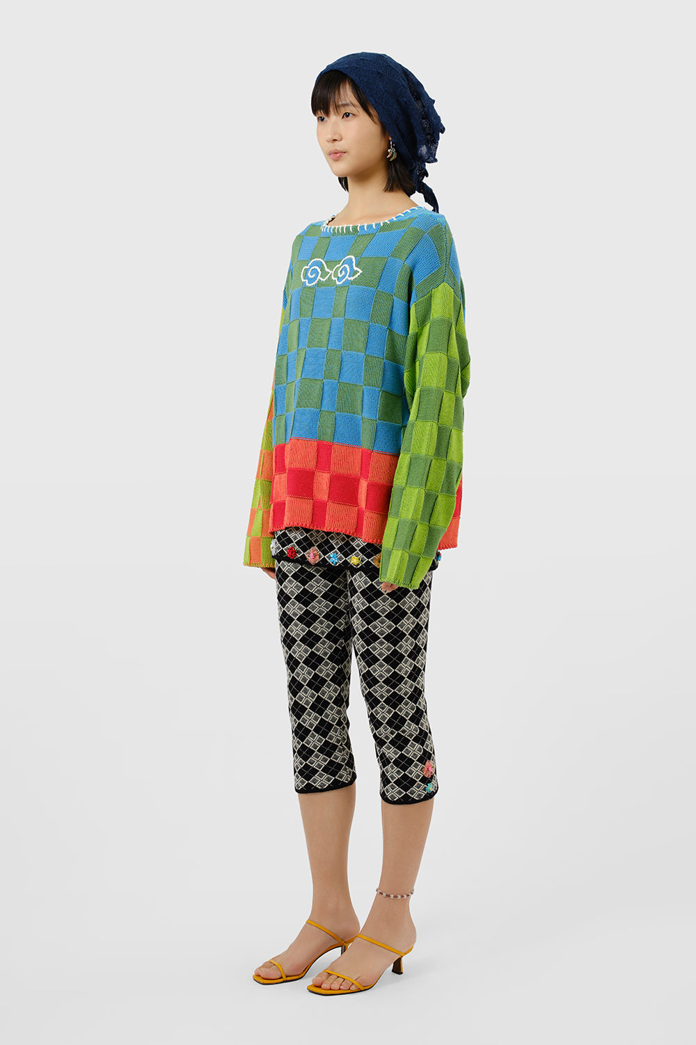 Cloud Check Boatneck Pullover