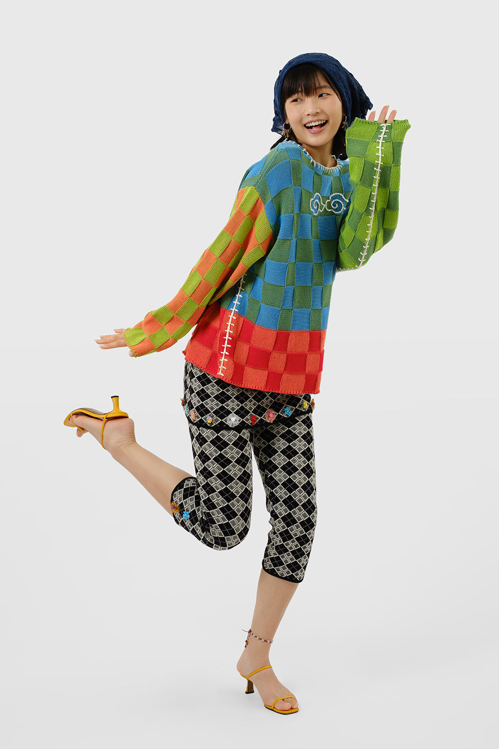 Cloud Check Boatneck Pullover