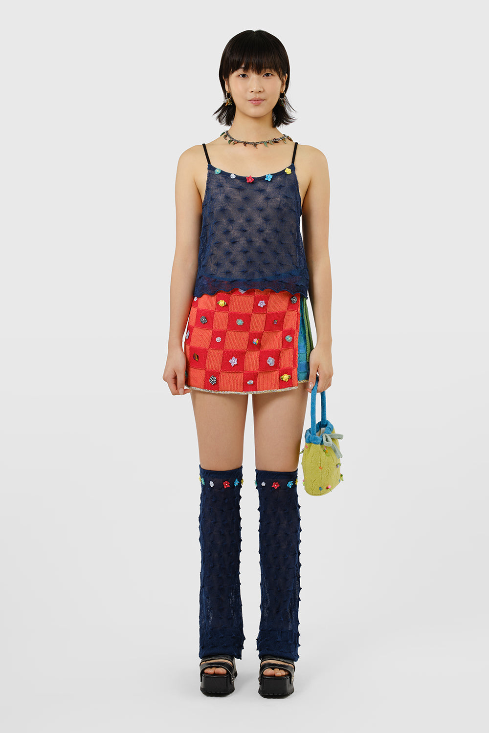 Embellished Check Wrap Skort