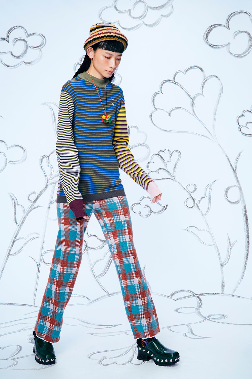 Cotton Microstripe Mock Neck Pullover