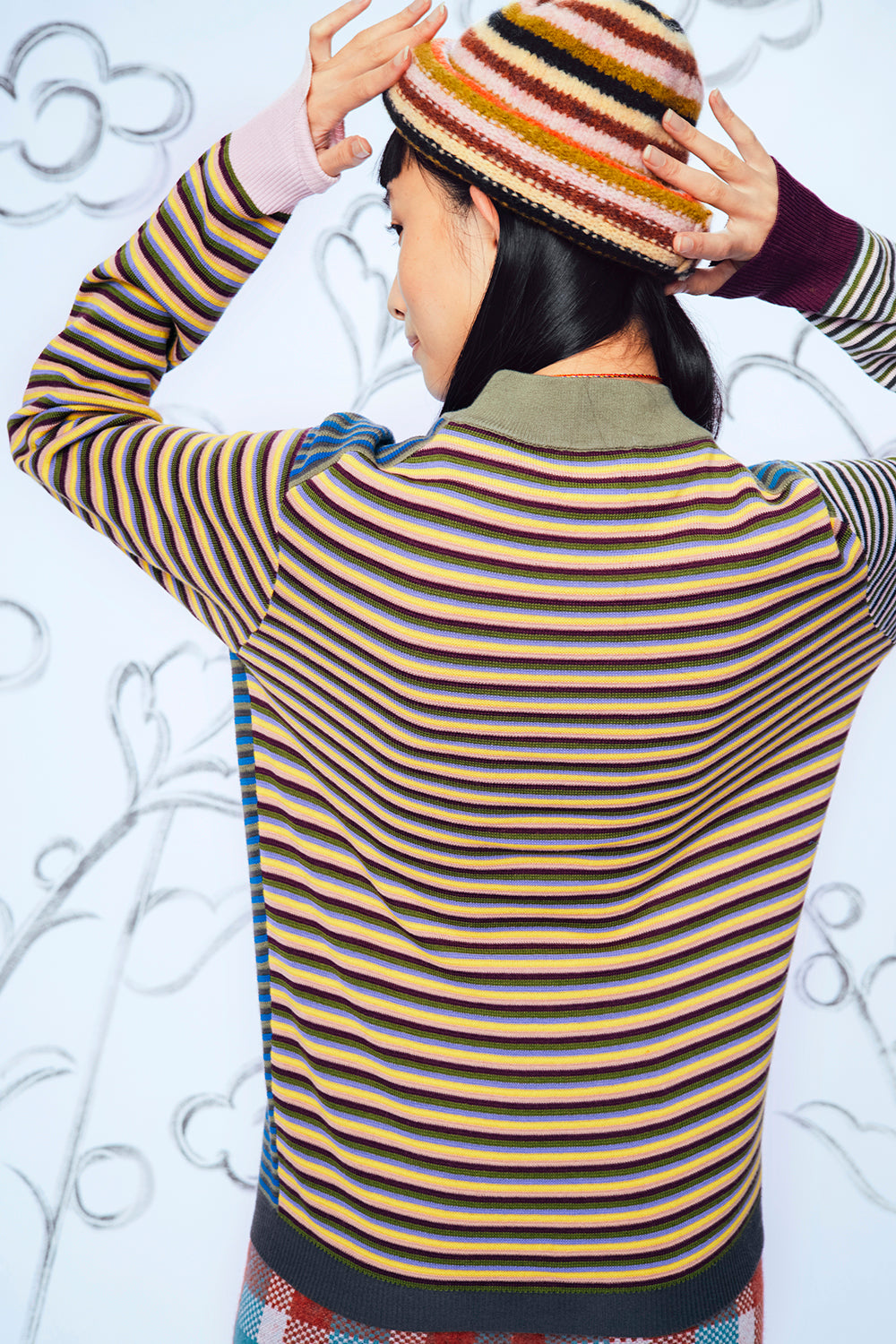 Cotton Microstripe Mock Neck Pullover