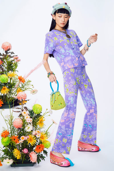 Laza Straight Leg Pant in Violet Boucle Jacquard – YanYan