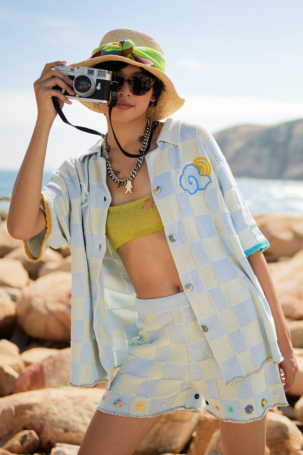 Plaited Check Short