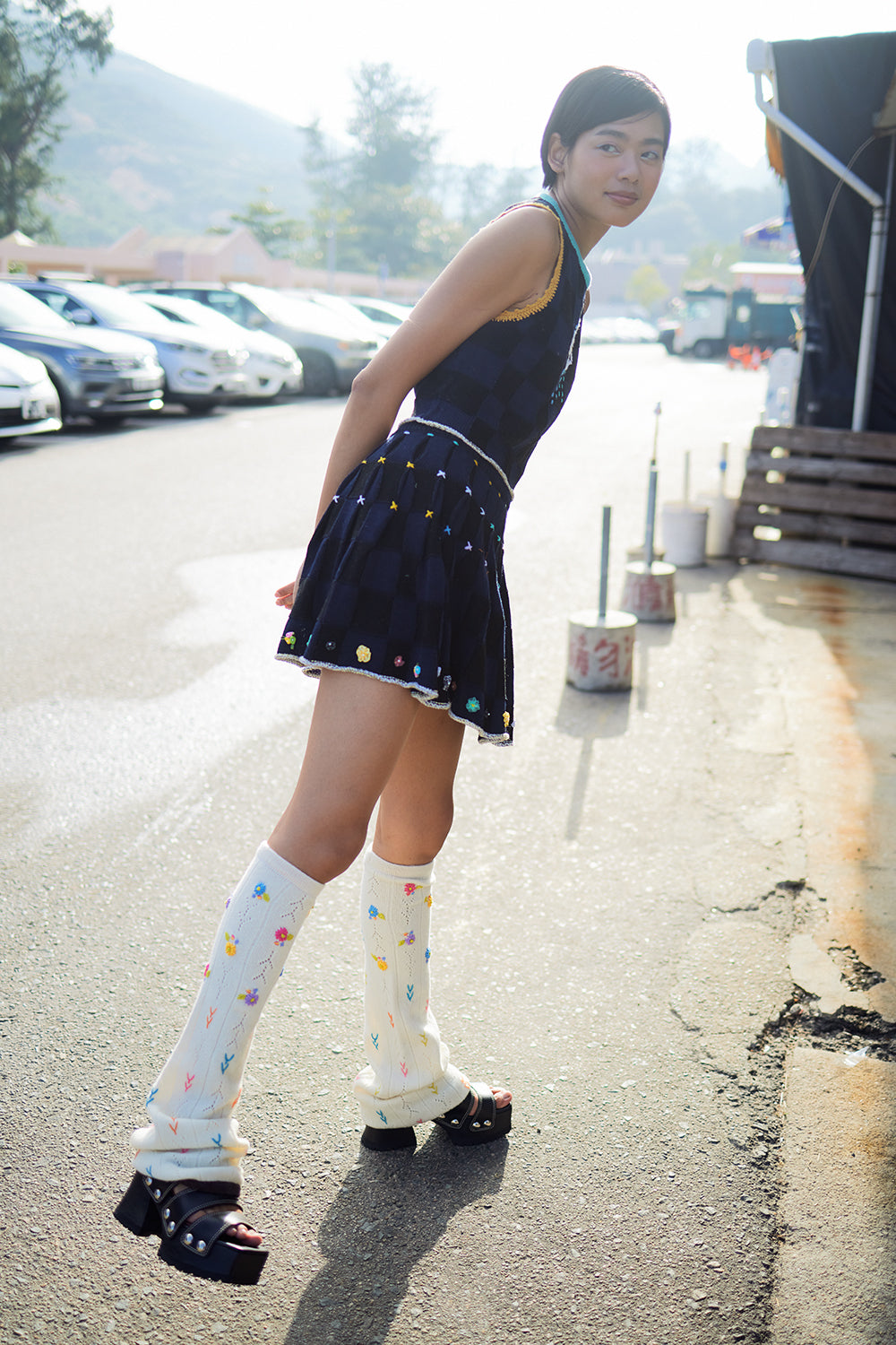 Plaited Check Pleated Skirt