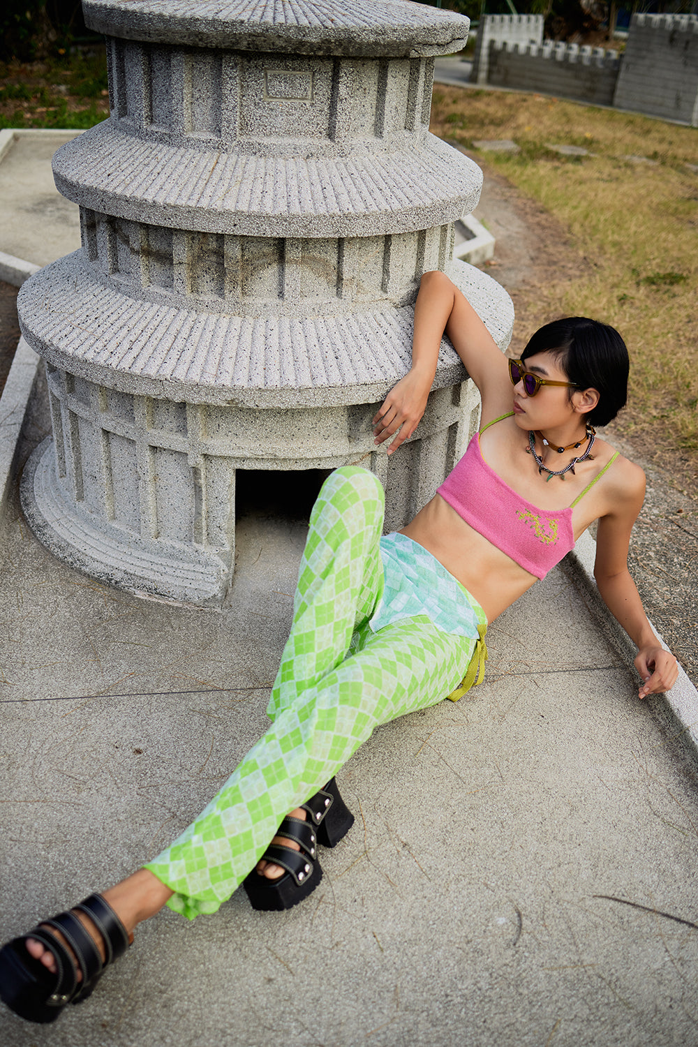 Argyle Slim Beach Pant with Apron Set