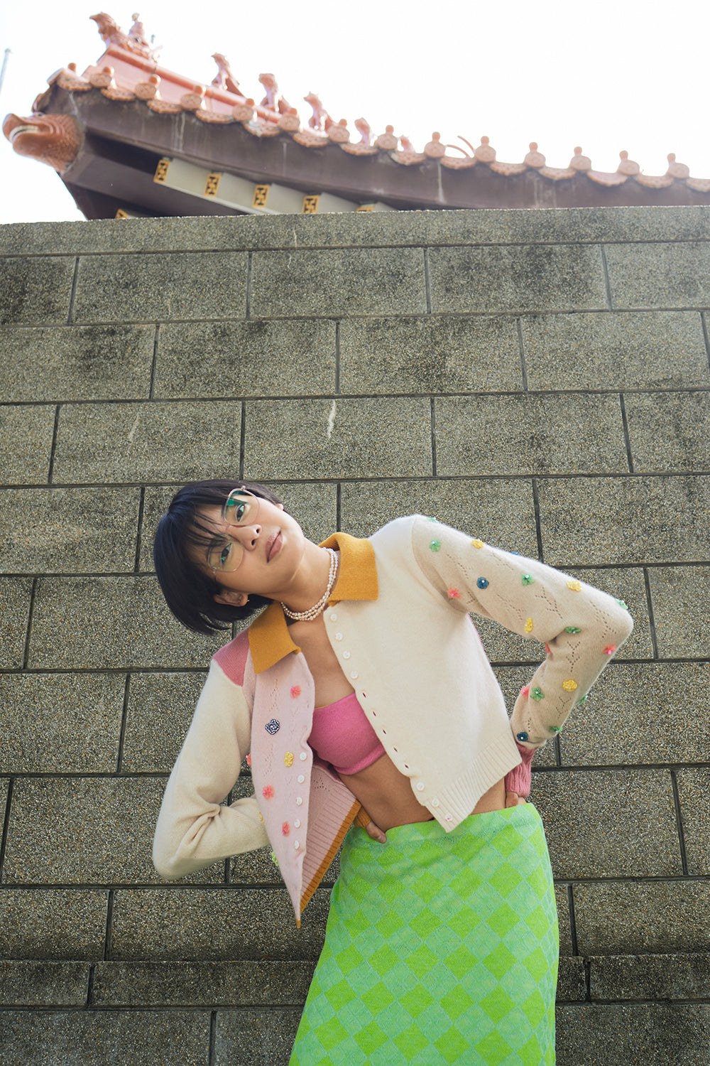 Checked Extra Long Sleeve Collared Cardigan