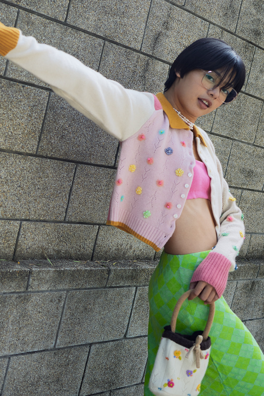 Checked Extra Long Sleeve Collared Cardigan