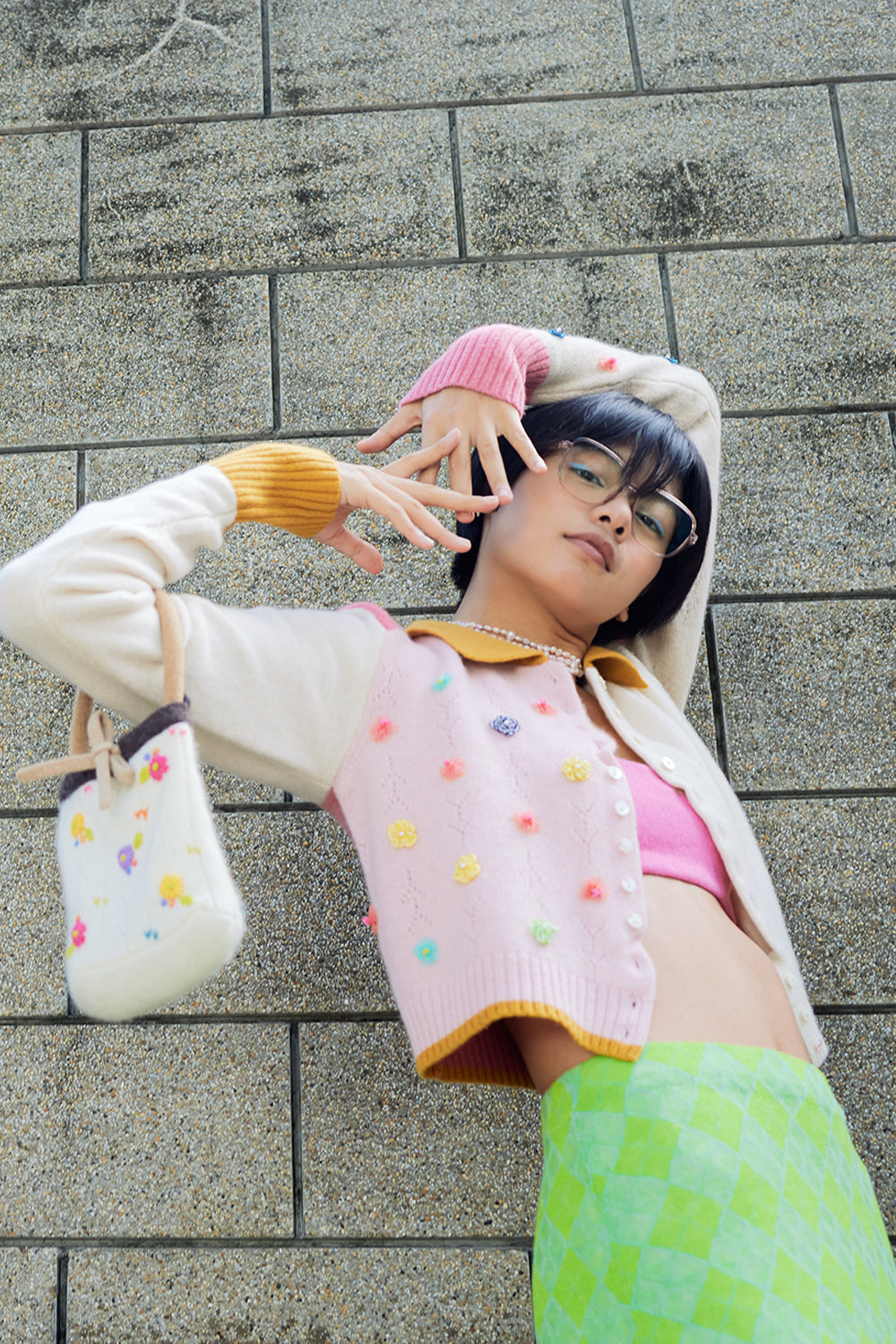 Checked Extra Long Sleeve Collared Cardigan