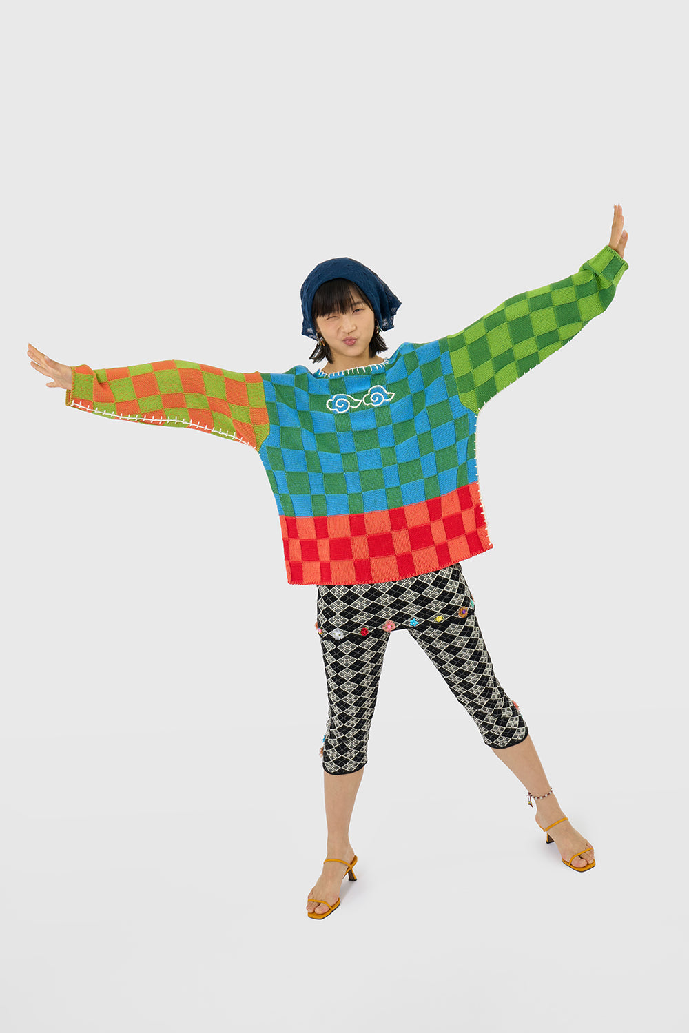 Cloud Check Boatneck Pullover