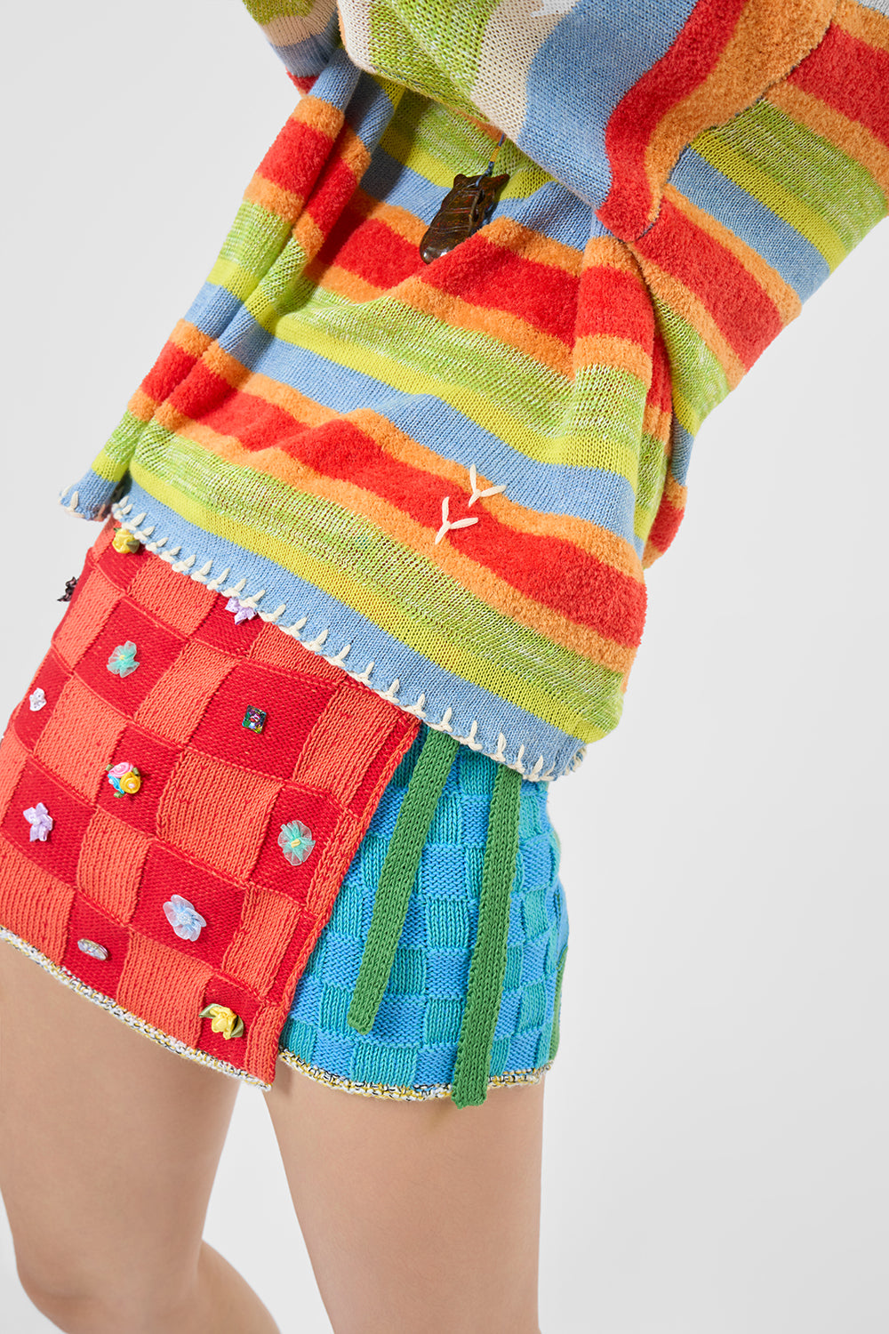 Embellished Check Wrap Skort