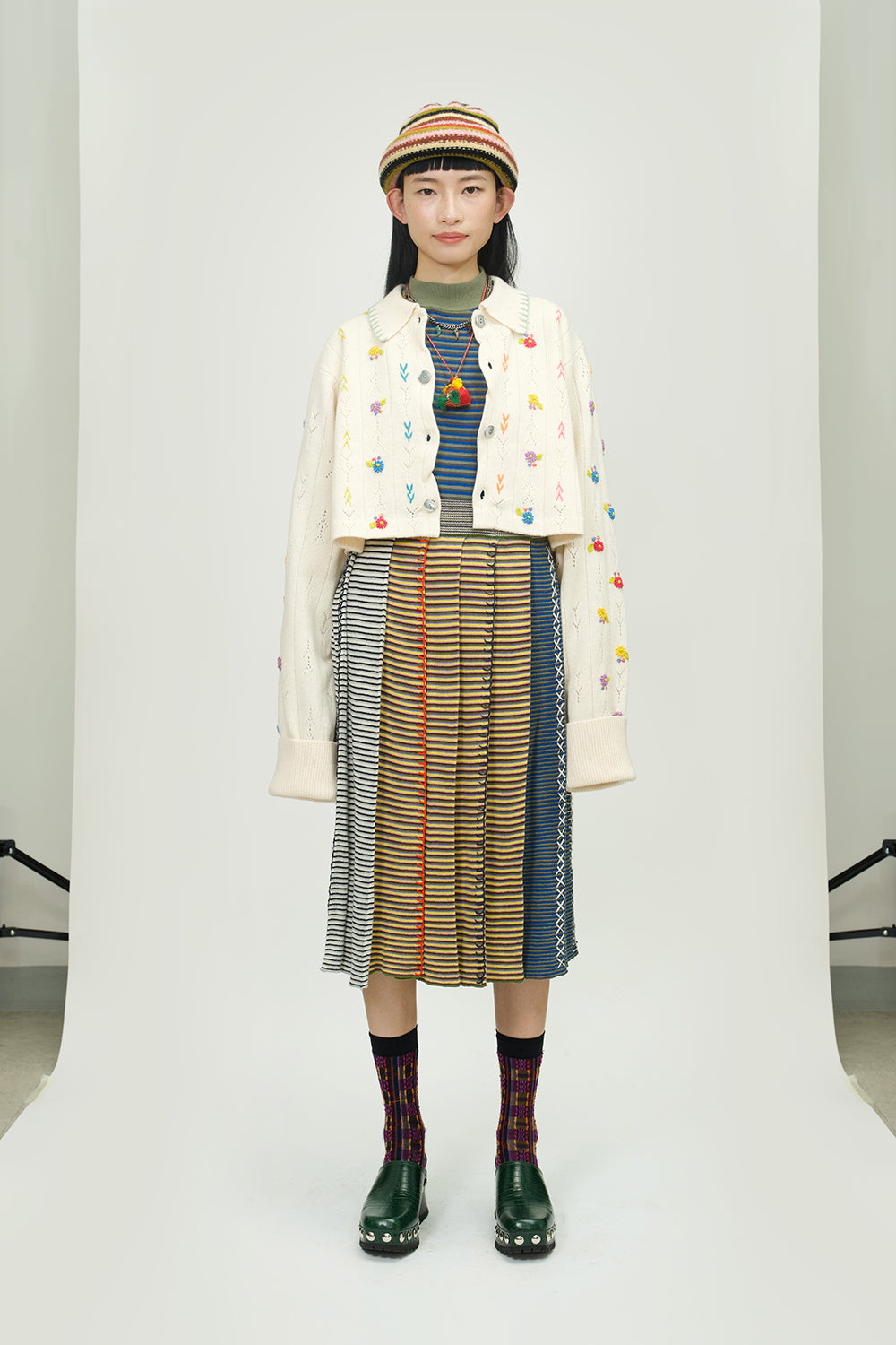 Cotton Microstripe Mock Neck Pullover