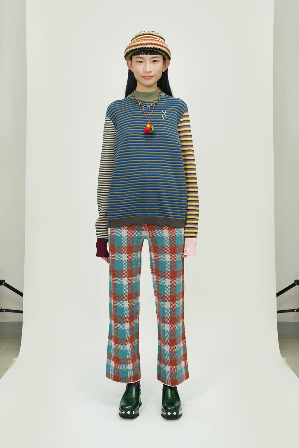 Cotton Microstripe Mock Neck Pullover