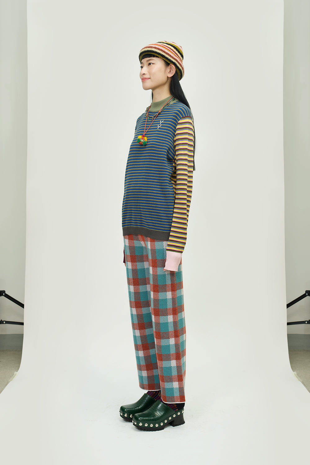 Cotton Microstripe Mock Neck Pullover