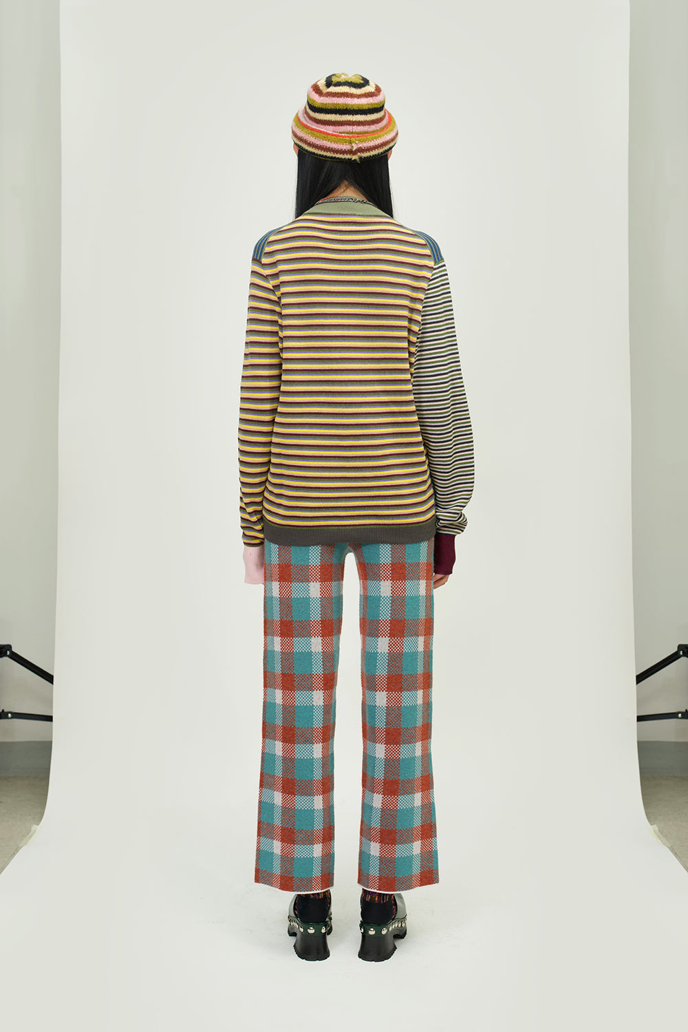 Cotton Microstripe Mock Neck Pullover