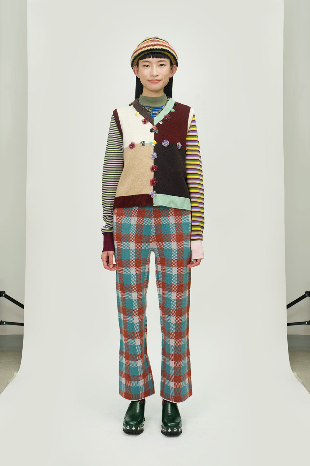 Cotton Microstripe Mock Neck Pullover