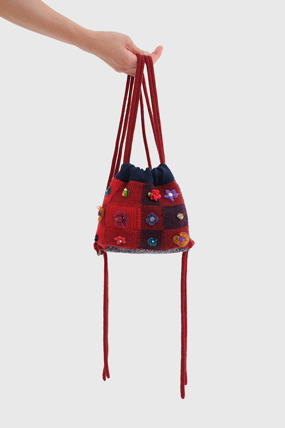 Embellished Check Mini Drawstring Backpack