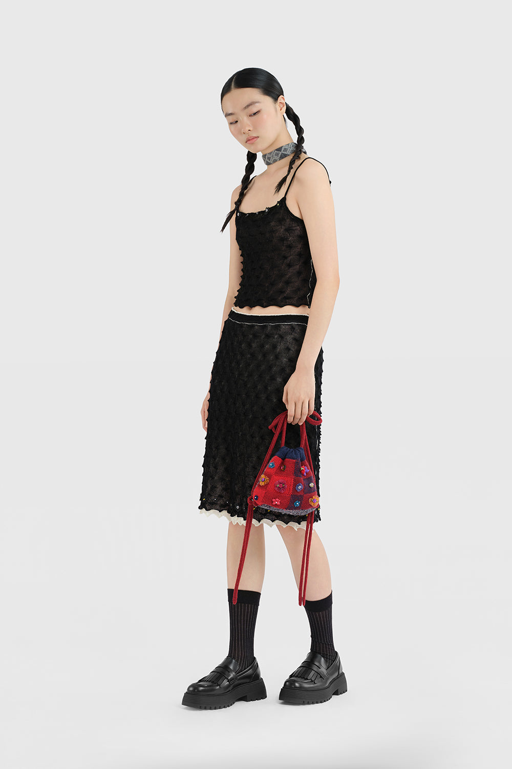 Embellished Check Mini Drawstring Backpack