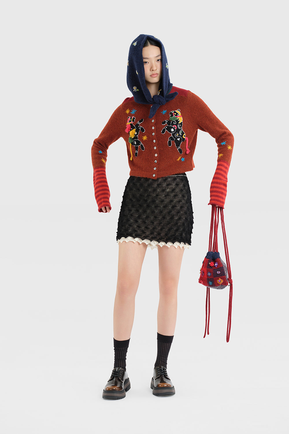 Embellished Check Mini Drawstring Backpack