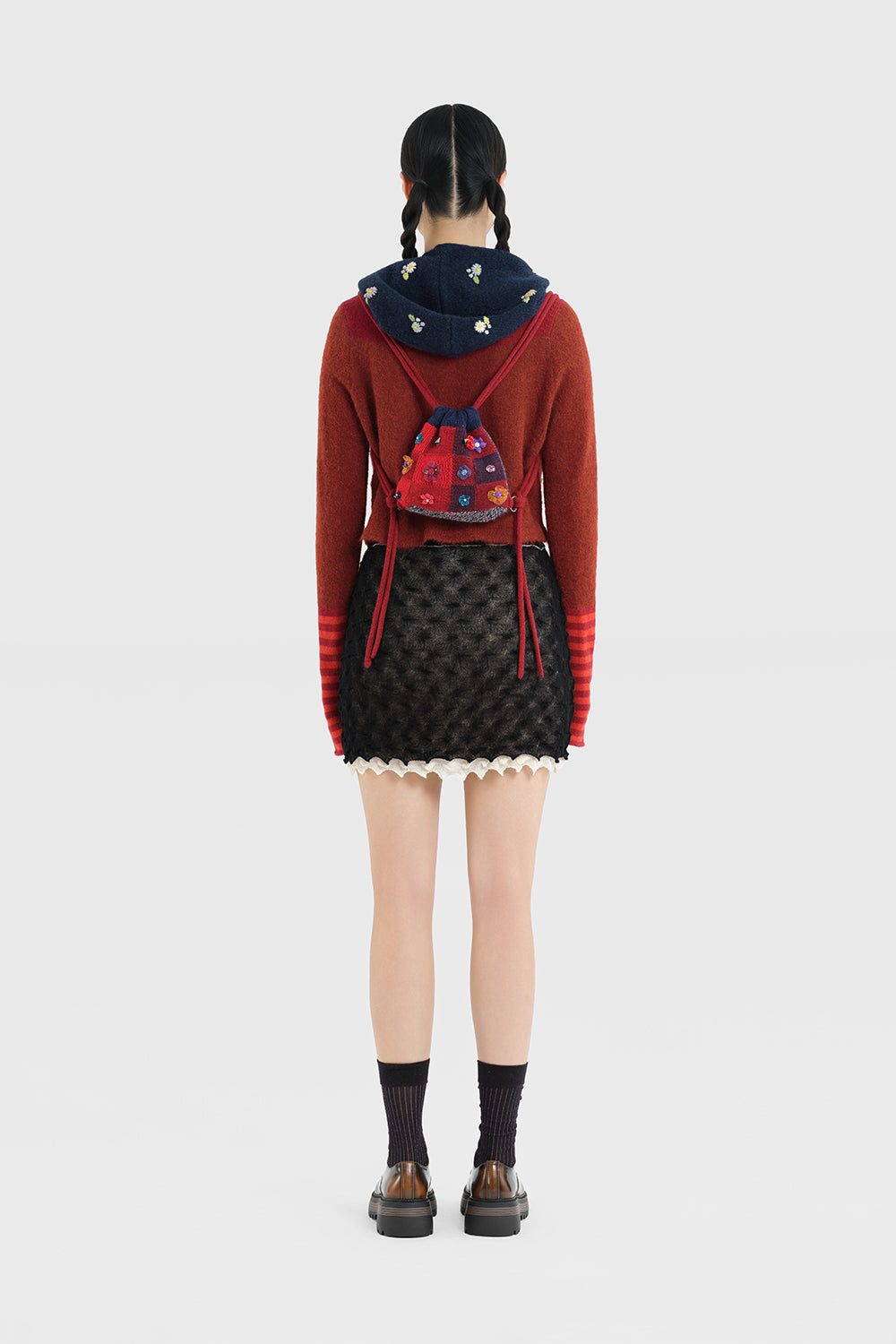 Embellished Check Mini Drawstring Backpack