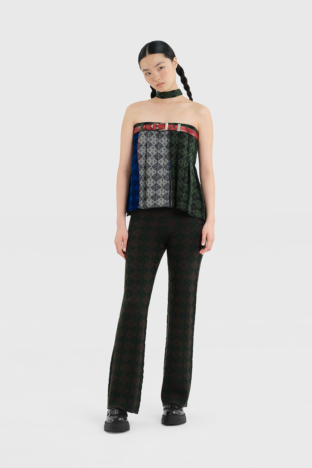 Argyle Pleated Mini Skirt