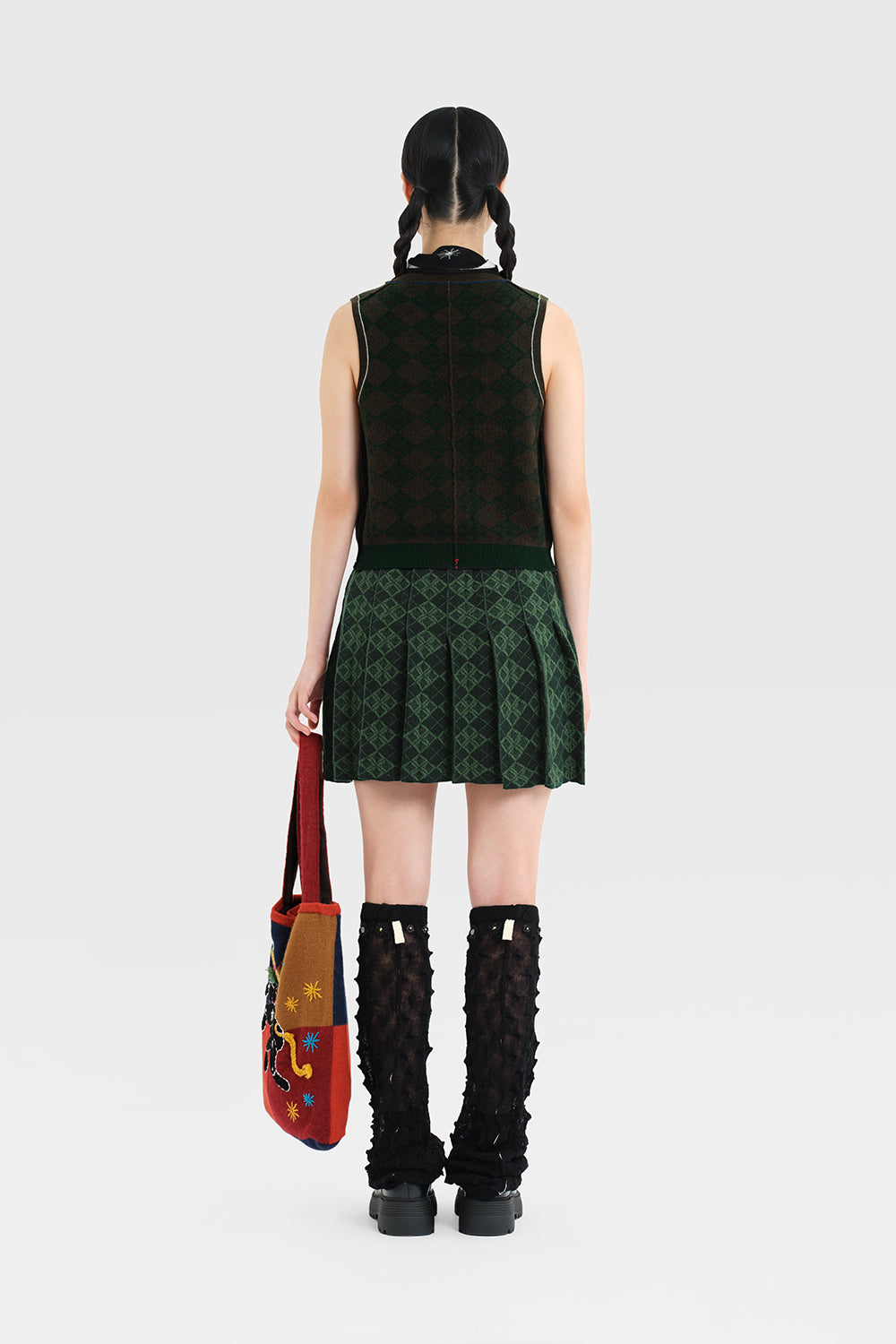 Argyle Pleated Mini Skirt