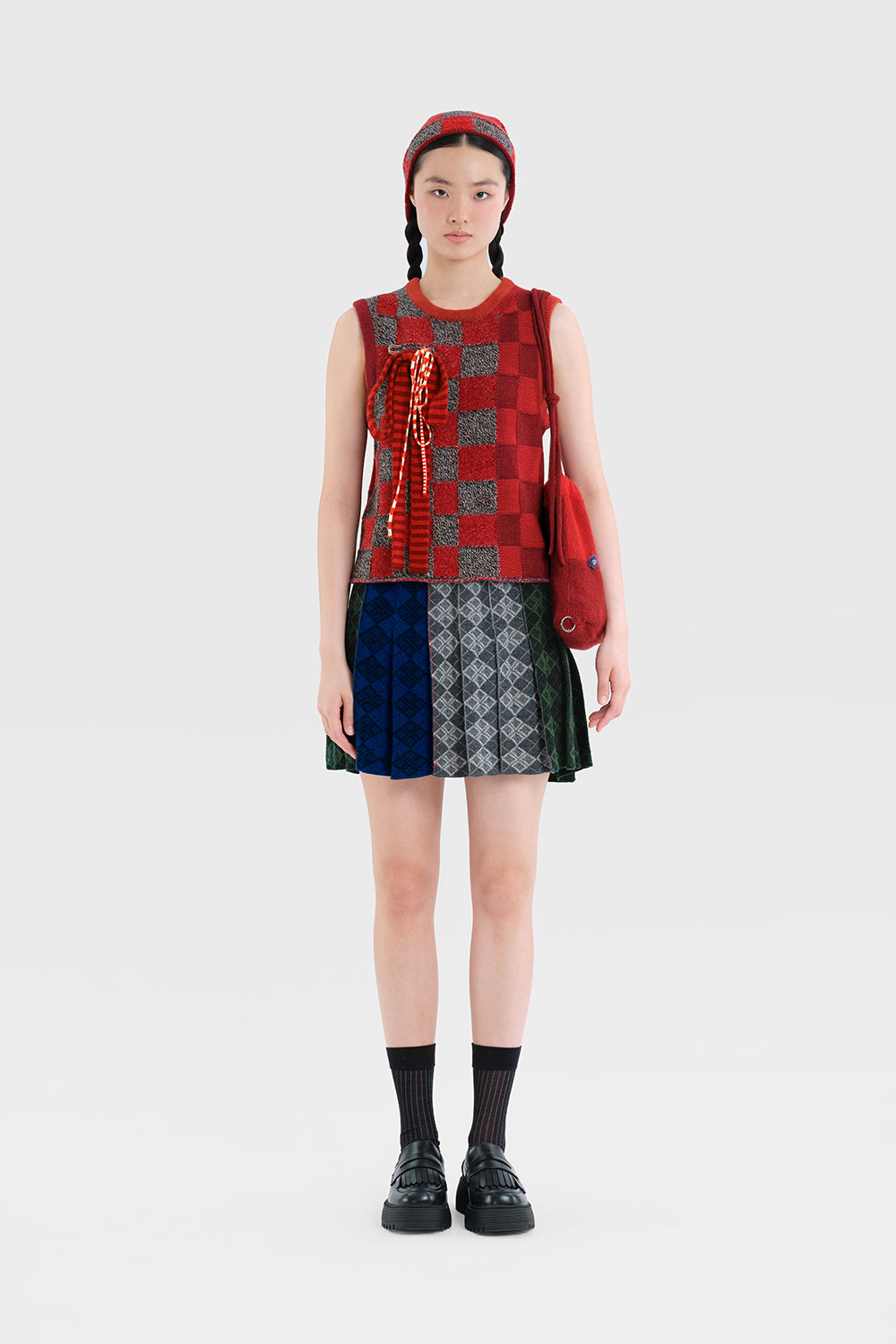 Argyle Pleated Mini Skirt