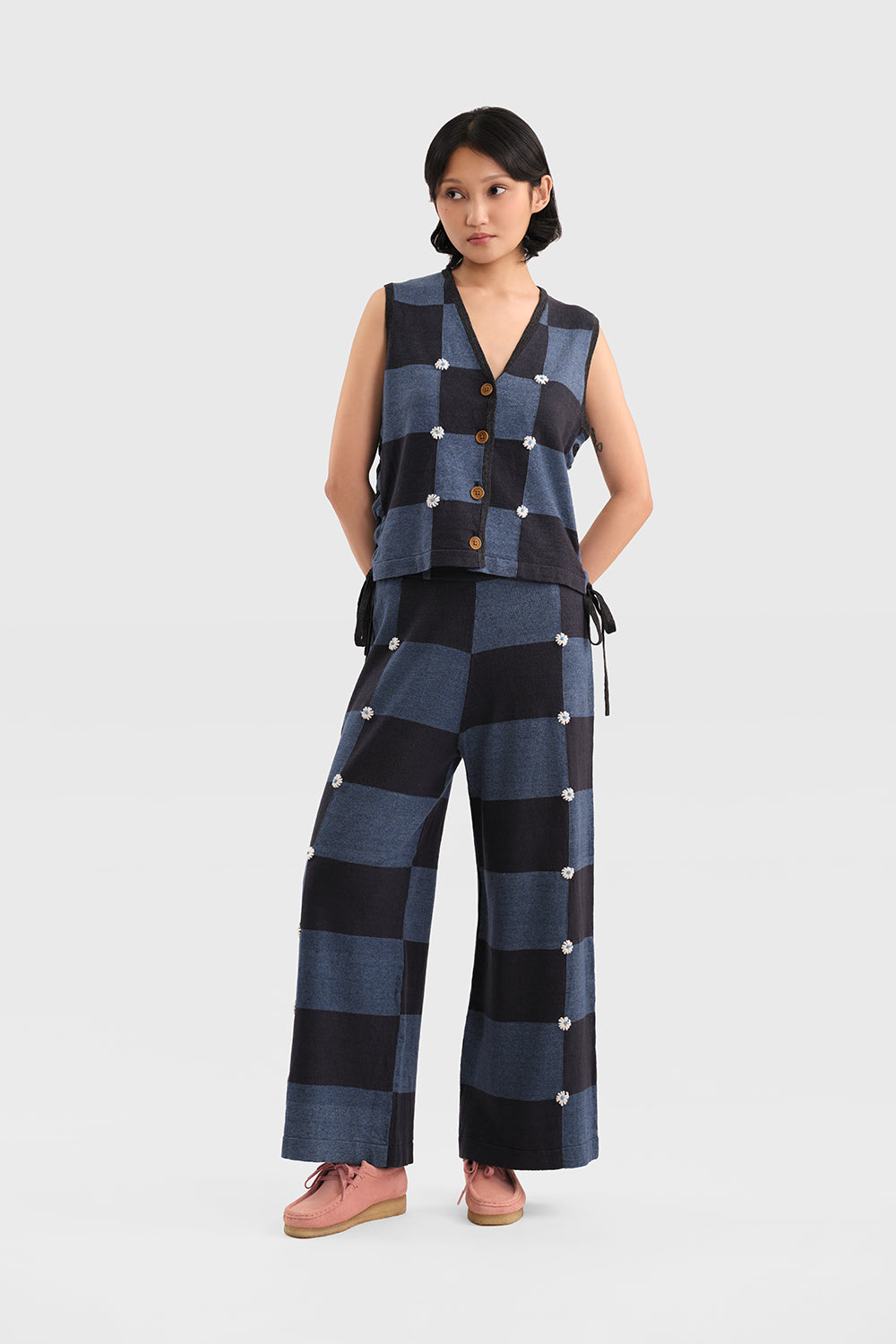 Daisy Linen Check Wide Leg Pant