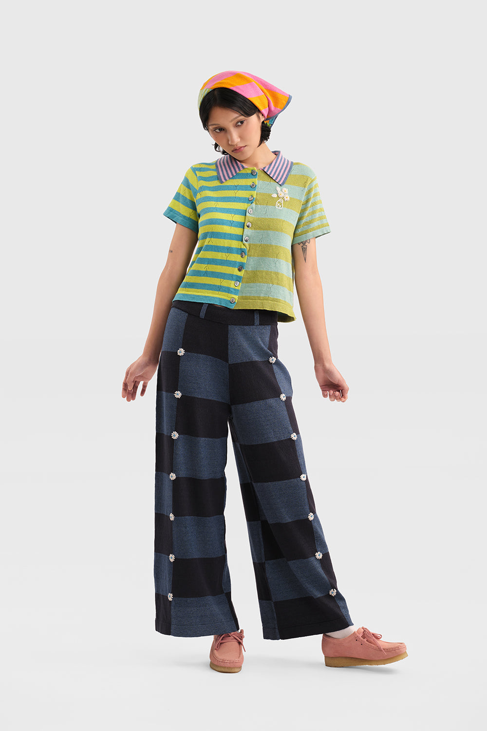 Daisy Linen Check Wide Leg Pant