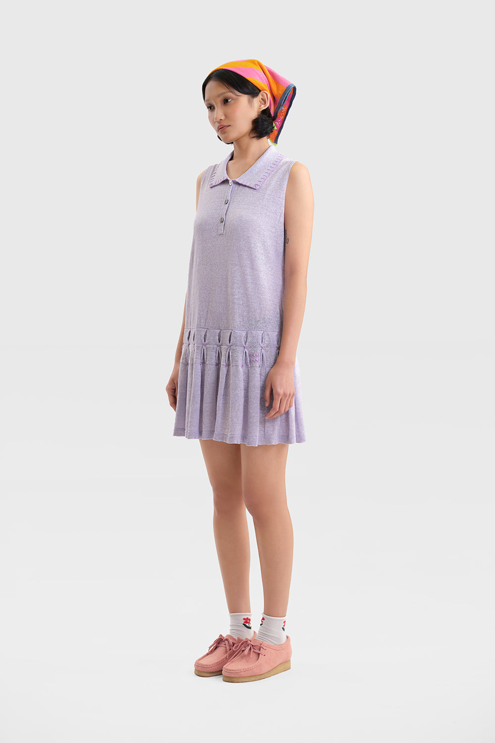Snowflake Linen Sleeveless Polo Mini Dress