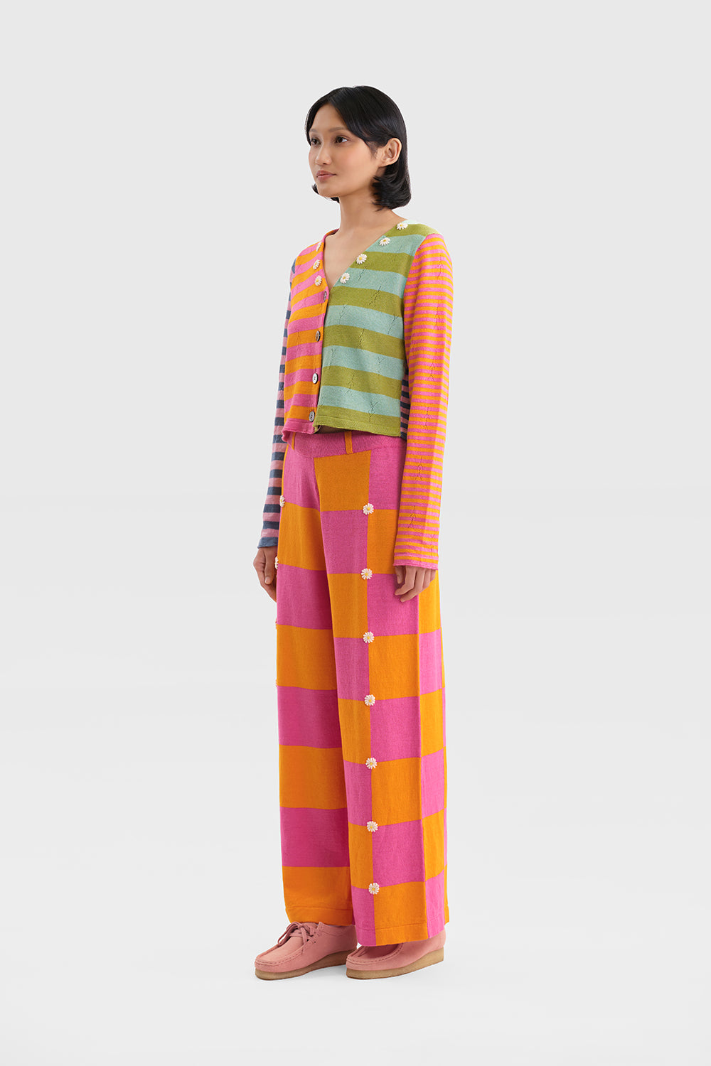 Daisy Linen Check Wide Leg Pant