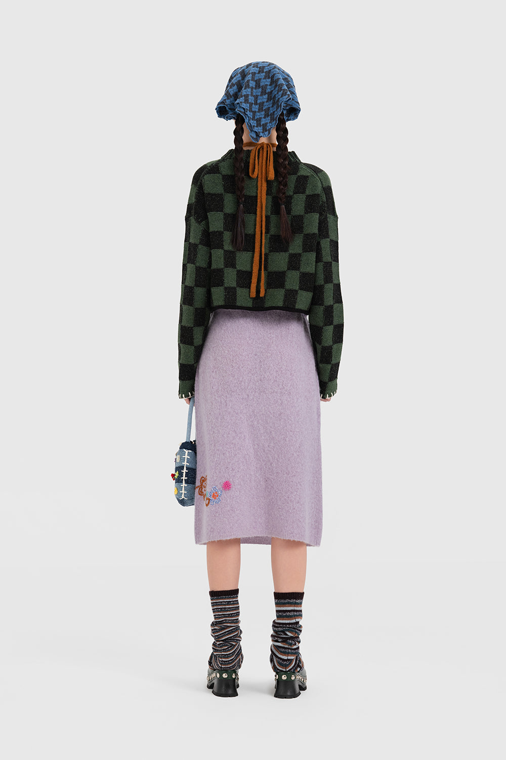 Wool Check Cropped Pullover