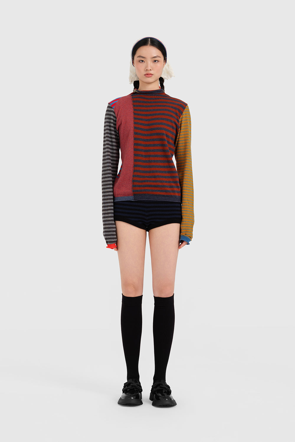 Mismatched Stripe Mockneck LS Pullover