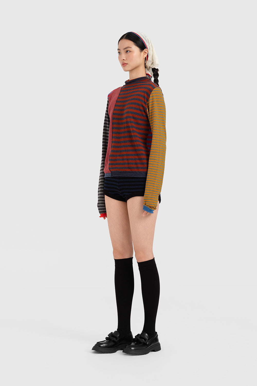 Mismatched Stripe Mockneck LS Pullover
