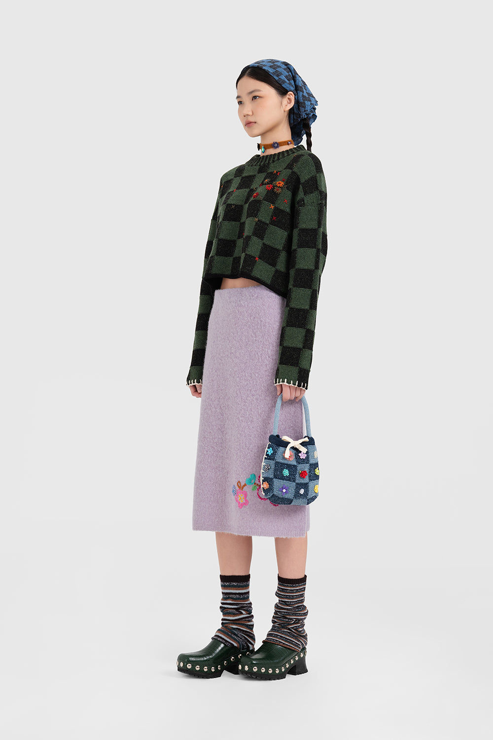 Wool Check Cropped Pullover