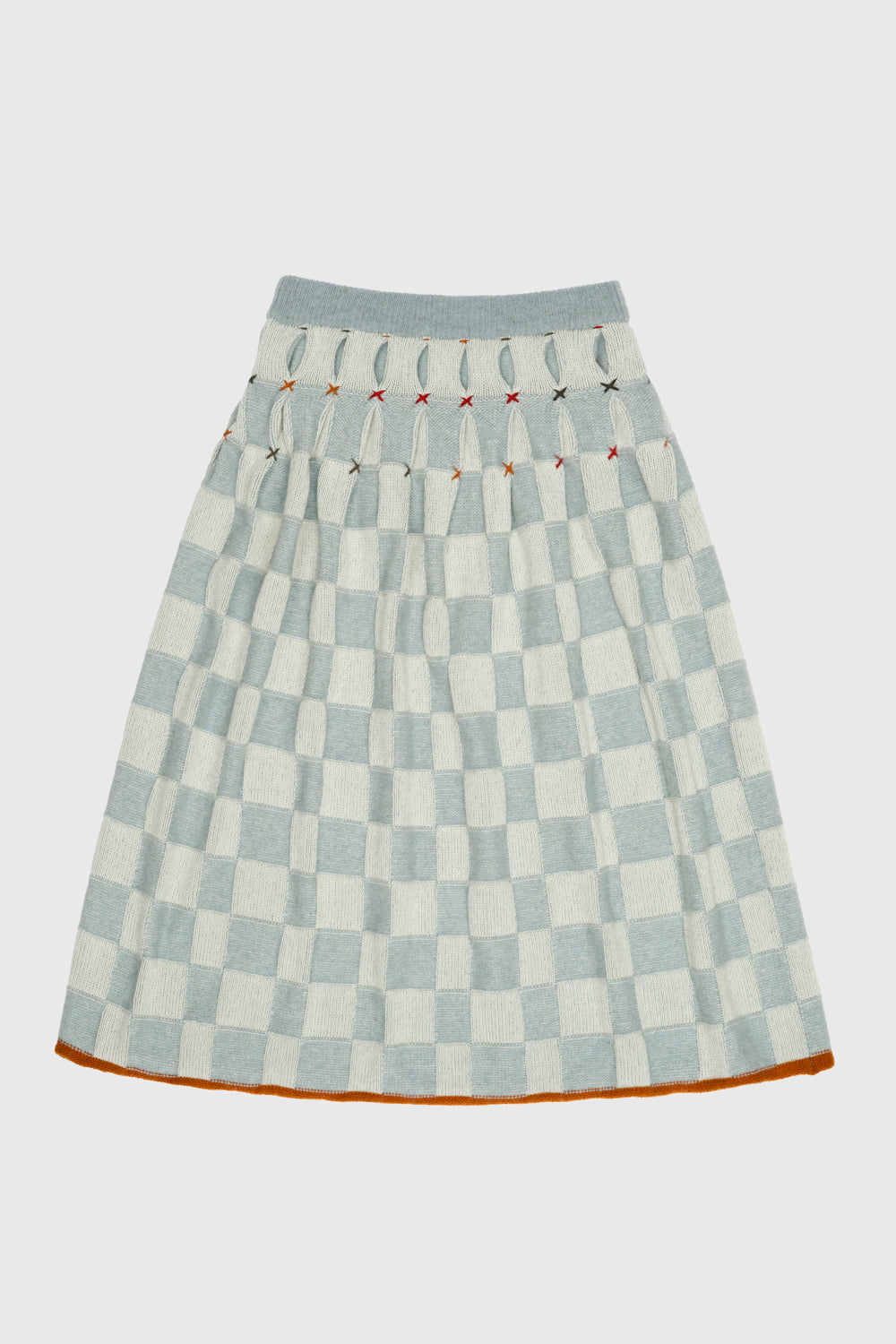 Wool Check Pleated Midi Skirt