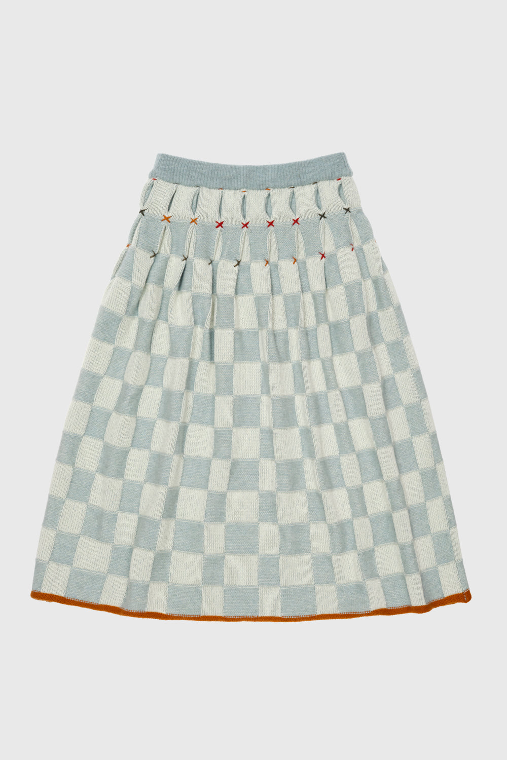 Wool Check Pleated Midi Skirt