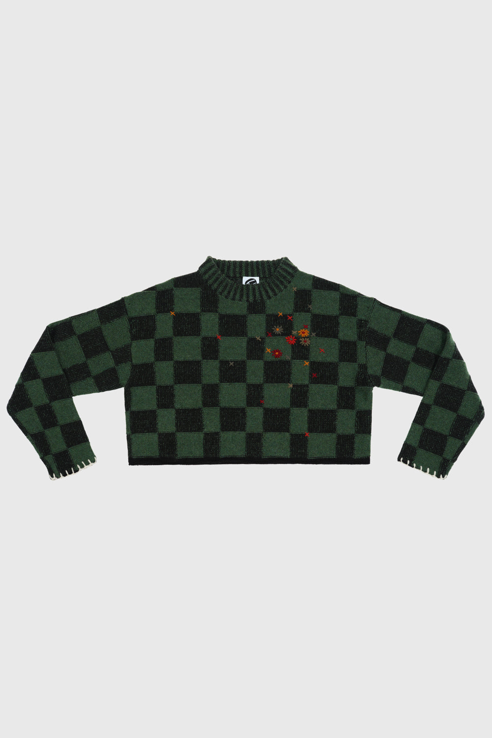 Wool Check Cropped Pullover