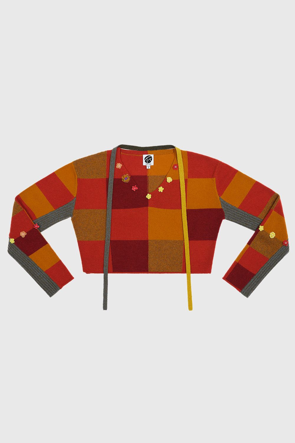 Checked V-neck Crop Pullover