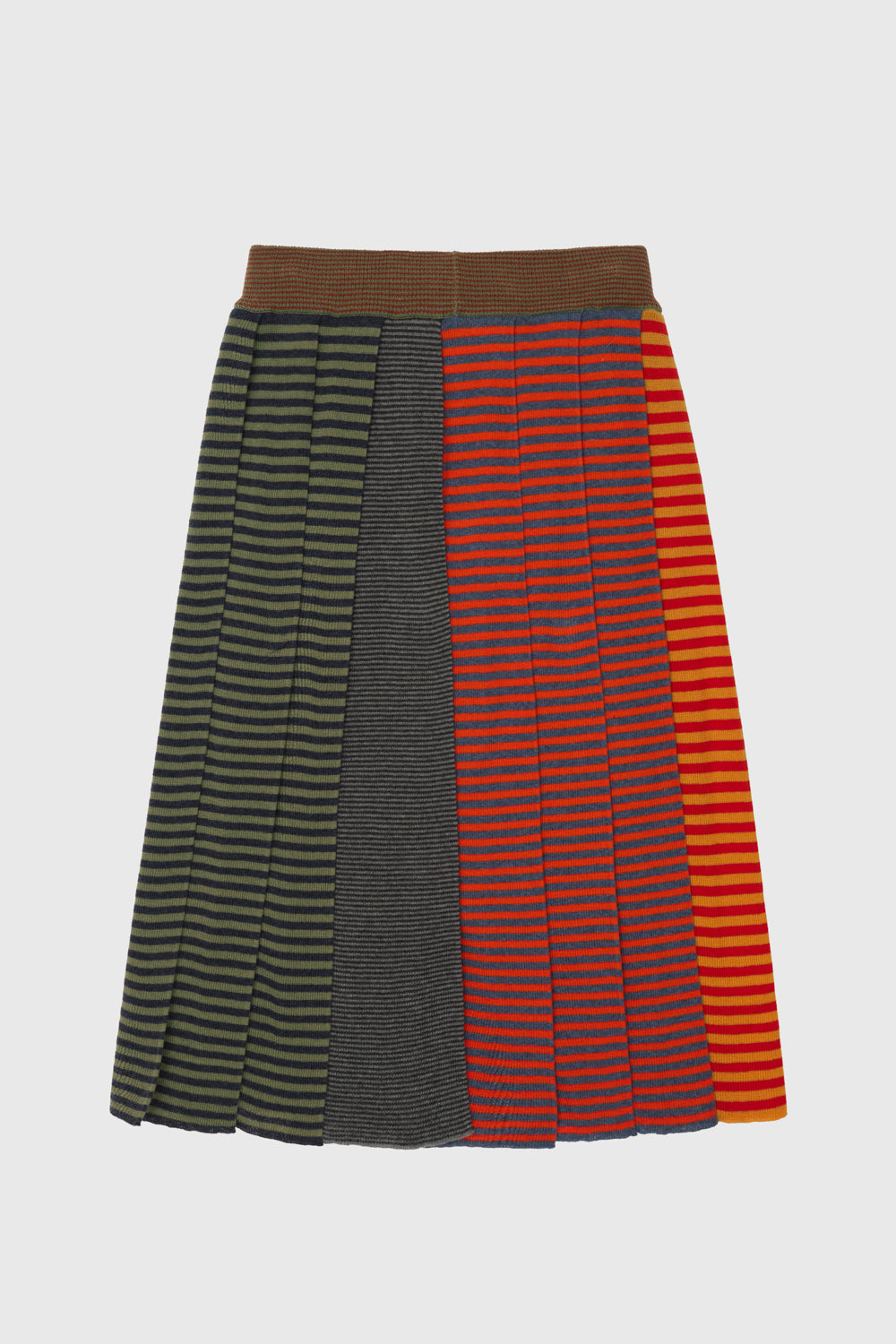 Mismatched Stripe Pleated Midi Skirt
