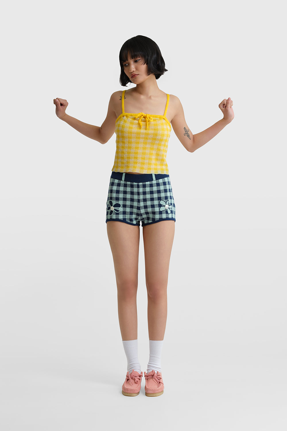 Gingham Flower Booty Short