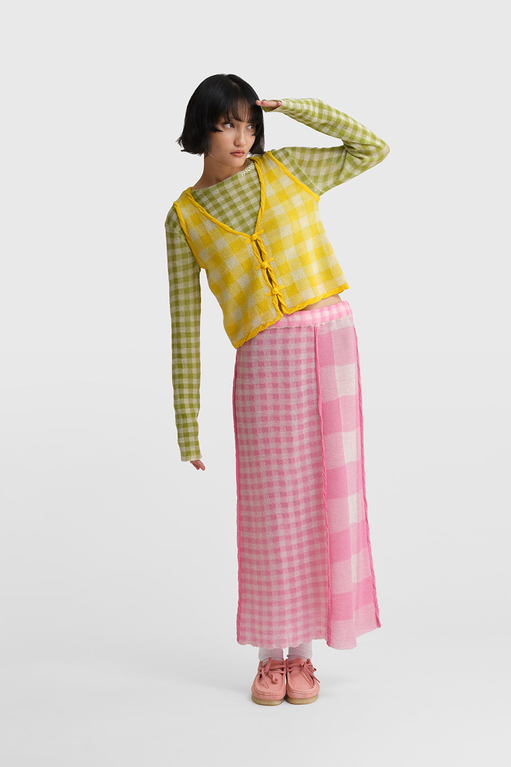 Gingham Boatneck LS Tee