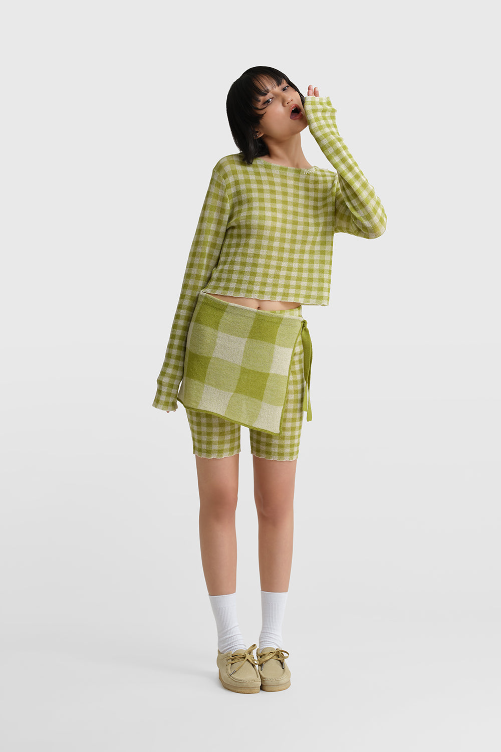 Gingham Boatneck LS Tee